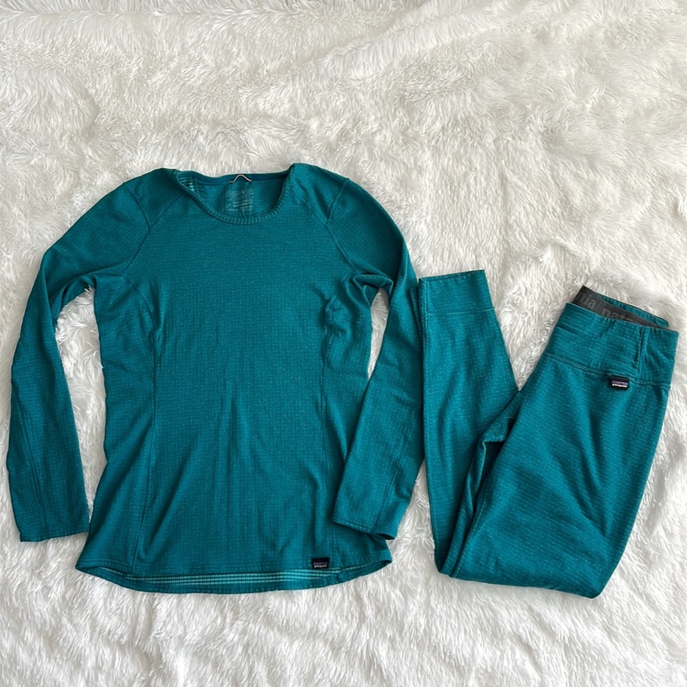 Patagonia Teal Thermal Long Sleeve Base Layer Top and bottom